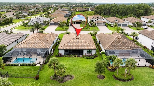 19197 Elston Way, Estero, FL 33928 - aerial perspective of suburban area with a pool area