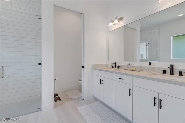 3652 Sapphire Cove Cir, Naples, FL 34114 - full bath featuring a shower stall, double vanity, toilet, and recessed lighting