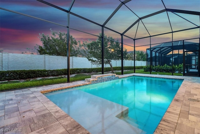 3652 Sapphire Cove Cir, Naples, FL 34114 - view of swimming pool with a fenced backyard, a water view, and glass enclosure