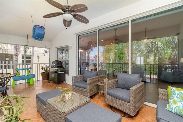 1430 Tiffany Ln Unit 2701, Naples, FL 34105 - sunroom / solarium featuring ceiling fan, vaulted ceiling, and outdoor lounge area