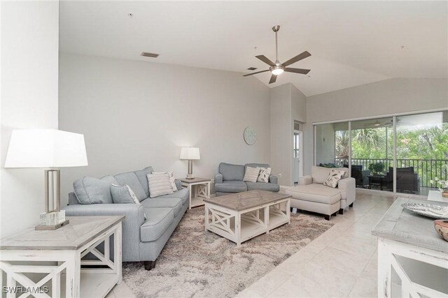 1430 Tiffany Ln Unit 2701, Naples, FL 34105 - living area featuring vaulted ceiling and a ceiling fan
