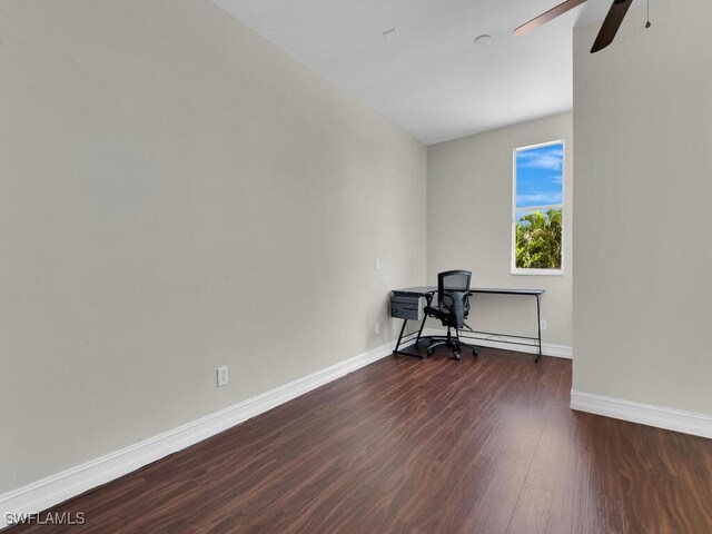 5667 Winkler Rd, Fort Myers, FL 33919 - unfurnished office with wood finished floors, baseboards, and ceiling fan