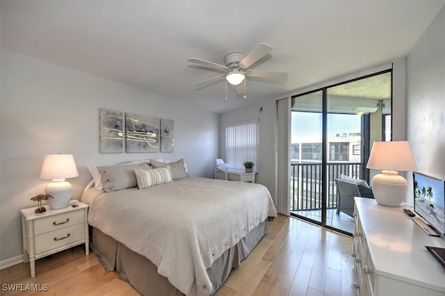 929 Collier Ct Unit B401, Marco Island, FL 34145 - bedroom with access to exterior, light wood-type flooring, floor to ceiling windows, and ceiling fan