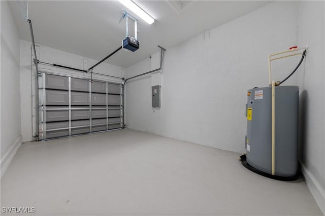 5205/5207 26th St SW, Lehigh Acres, FL 33973 - garage with electric water heater, a garage door opener, and electric panel