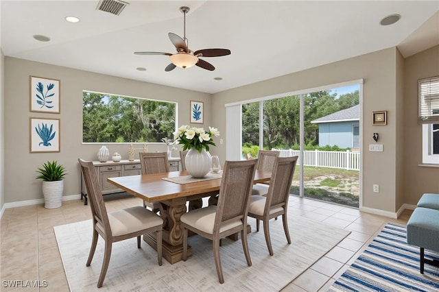 12642 Cara Cara Loop, Bradenton, FL 34212 - dining space with light tile patterned flooring, healthy amount of natural light, ceiling fan, baseboards, and recessed lighting