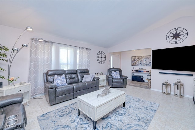 25379 Paladin Ln, Punta Gorda, FL 33983 - living room featuring vaulted ceiling and light tile patterned floors