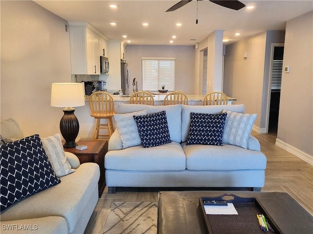 11460 Caravel Cir Unit 5016, Fort Myers, FL 33908 - living room featuring ceiling fan, baseboards, and recessed lighting