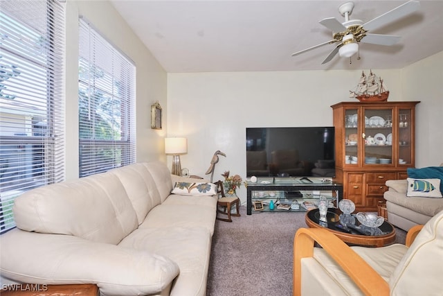 3350 Alouette Cir Unit 1, Fort Myers, FL 33907 - carpeted living area featuring a ceiling fan