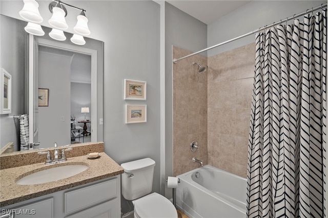 20245 Corkscrew Shores Blvd, Estero, FL 33928 - bathroom featuring vanity, shower / bathtub combination with curtain, and toilet