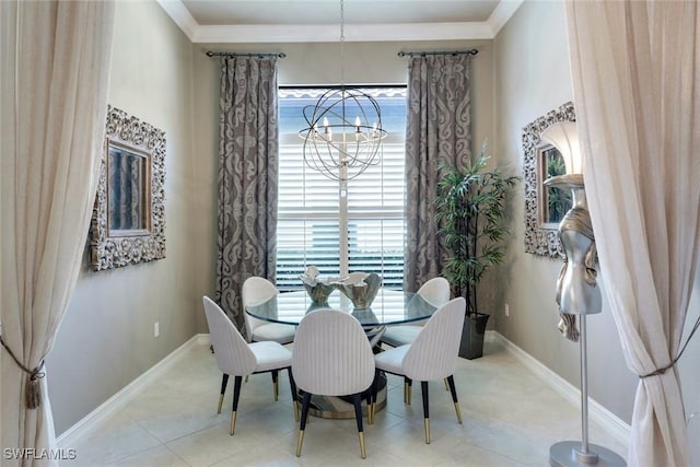 6419 Vivaldi Ct, Naples, FL 34113 - dining area featuring a chandelier, baseboards, and crown molding