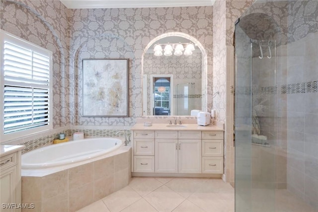 6419 Vivaldi Ct, Naples, FL 34113 - full bathroom featuring vanity, tile patterned flooring, healthy amount of natural light, and wallpapered walls
