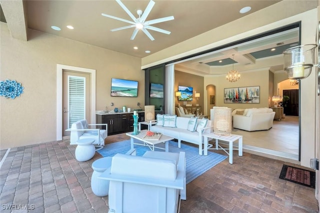 6419 Vivaldi Ct, Naples, FL 34113 - view of patio featuring an outdoor living space and a ceiling fan