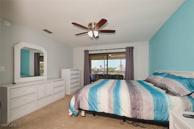 1124 SW 48th Ter Unit 208, Cape Coral, FL 33914 - bedroom with light carpet, access to outside, and ceiling fan