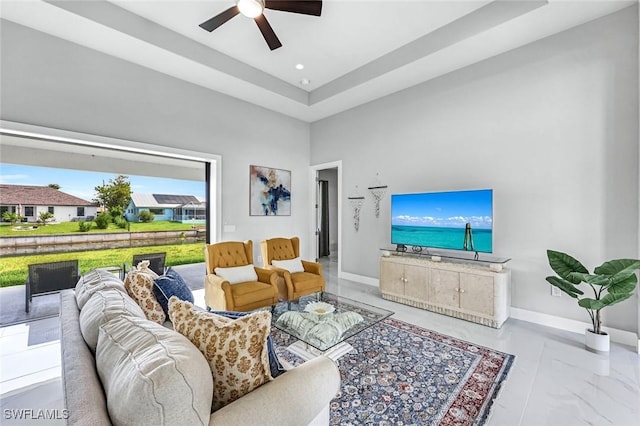 1409 SW 24th St, Cape Coral, FL 33991 - living area with a ceiling fan, baseboards, and recessed lighting