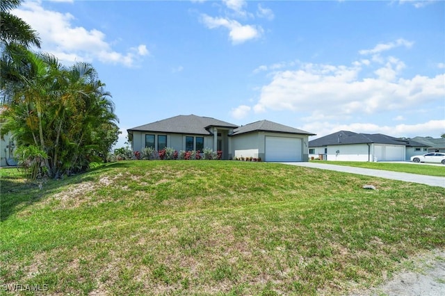 3410 NW 17th Ln, Cape Coral, FL 33993 - ranch-style home featuring driveway, an attached garage, a front yard, and stucco siding