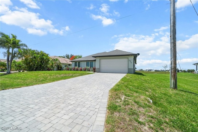 3410 NW 17th Ln, Cape Coral, FL 33993 - single story home featuring a garage, a front yard, decorative driveway, and stucco siding
