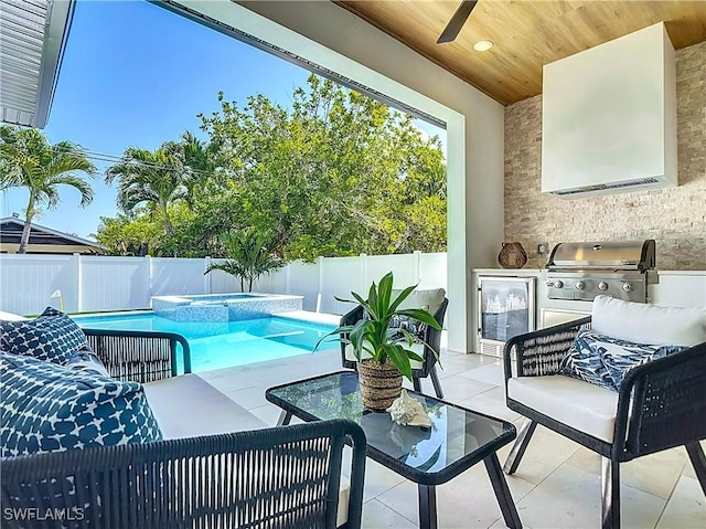 857 95th Ave N, Naples, FL 34108 - fenced backyard with ceiling fan, a patio, and a pool with connected hot tub