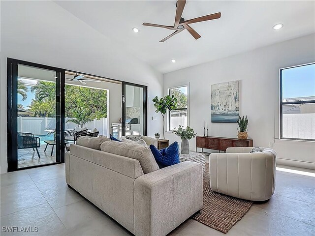 857 95th Ave N, Naples, FL 34108 - living room with a ceiling fan, recessed lighting, and lofted ceiling