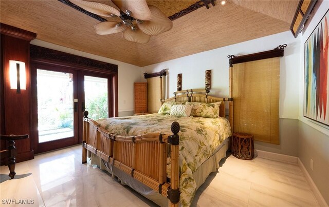 2535 River Reach Dr, Naples, FL 34104 - bedroom featuring access to exterior, french doors, and a ceiling fan