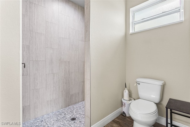 1049 Solar Ct, Labelle, FL 33935 - full bathroom featuring tiled shower, toilet, baseboards, and wood finished floors