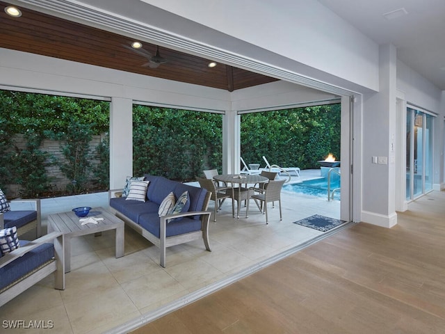 242 2nd Ave S, Naples, FL 34102 - view of patio / terrace featuring outdoor lounge area, ceiling fan, an outdoor pool, outdoor dining space, and a gazebo
