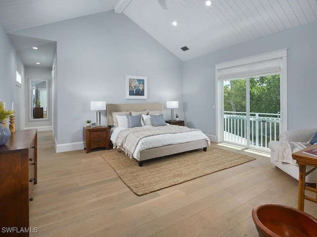 242 2nd Ave S, Naples, FL 34102 - bedroom featuring access to outside, light wood-style floors, baseboards, recessed lighting, and beamed ceiling