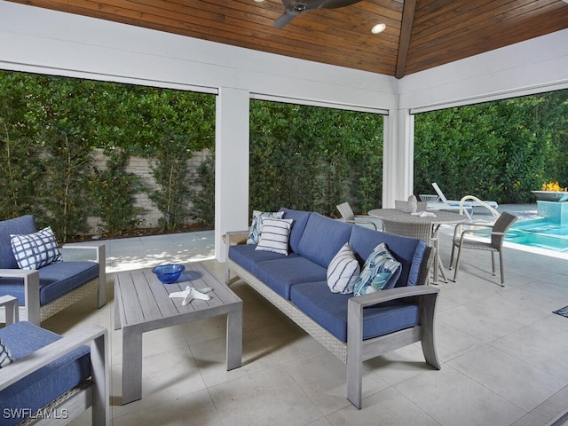 242 2nd Ave S, Naples, FL 34102 - view of patio / terrace with an outdoor living space, a ceiling fan, an outdoor pool, and a gazebo