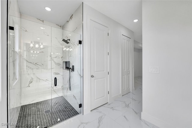 3159 Sunshine Blvd, Lehigh Acres, FL 33971 - full bathroom featuring baseboards, recessed lighting, marble finish flooring, and a marble finish shower