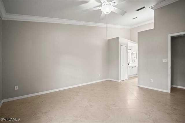 1771 Bermuda Greens Blvd Unit O4, Naples, FL 34110 - spare room featuring ceiling fan, crown molding, baseboards, light tile patterned floors, and vaulted ceiling