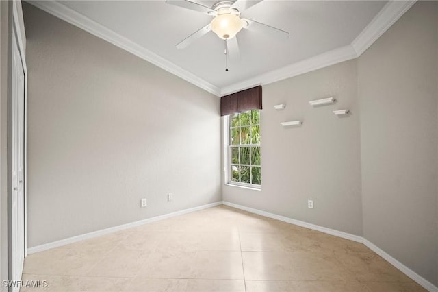 1771 Bermuda Greens Blvd Unit O4, Naples, FL 34110 - empty room featuring ornamental molding, light tile patterned floors, ceiling fan, and baseboards
