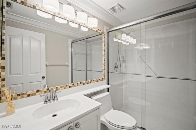 1771 Bermuda Greens Blvd Unit O4, Naples, FL 34110 - full bathroom featuring crown molding, toilet, vanity, and a shower stall