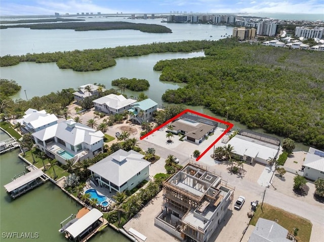 52 Fairview Blvd, Fort Myers Beach, FL 33931 - aerial view of property's location with a large body of water, a notable bridge, and property boundaries highlighted