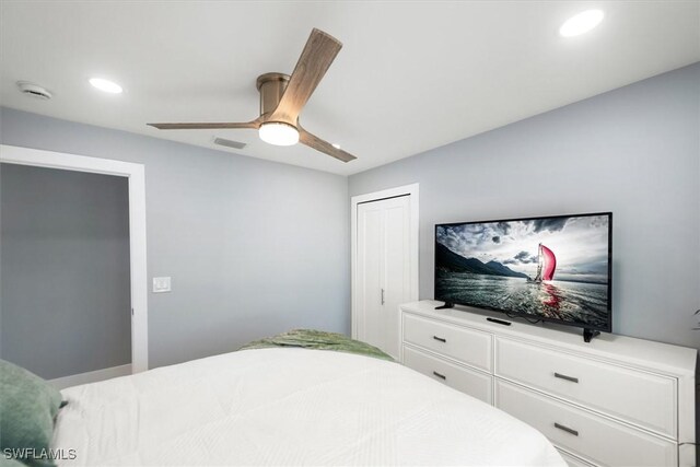 52 Fairview Blvd, Fort Myers Beach, FL 33931 - bedroom with recessed lighting, ceiling fan, and a closet