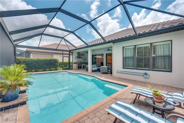 23778 Pebble Pointe Ln, Estero, FL 34135 - outdoor pool with a patio, a ceiling fan, and a lanai