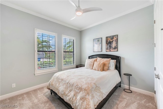 23778 Pebble Pointe Ln, Estero, FL 34135 - carpeted bedroom with baseboards, crown molding, and ceiling fan