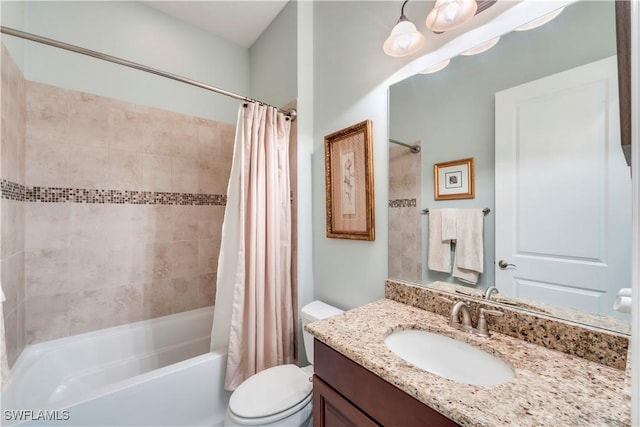 23778 Pebble Pointe Ln, Estero, FL 34135 - full bathroom with shower / bathtub combination with curtain, toilet, and vanity