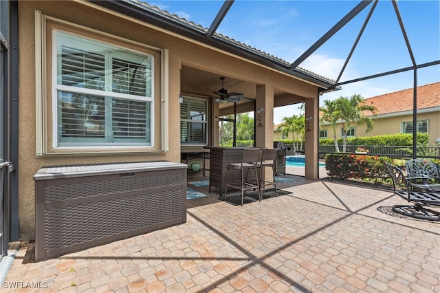 11107 Sparkleberry Dr, Fort Myers, FL 33913 - view of patio / terrace with a ceiling fan and a lanai