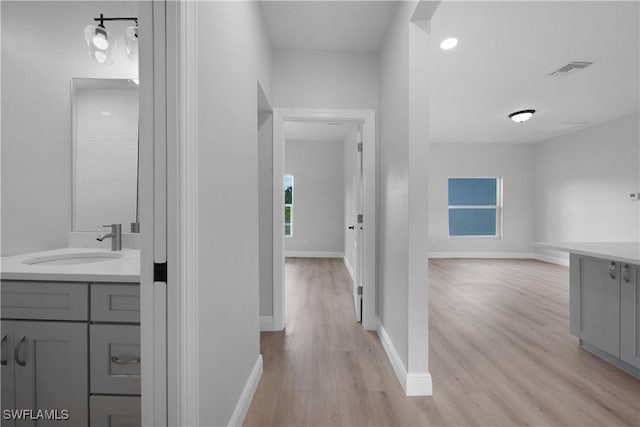 4201 17th St SW, Lehigh Acres, FL 33976 - hallway with a sink and light wood-style floors