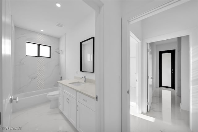 3201 14th St W, Lehigh Acres, FL 33971 - full bath with marble finish floors, vanity, toilet, bathtub / shower combination, and recessed lighting