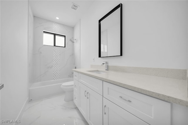 3201 14th St W, Lehigh Acres, FL 33971 - full bathroom featuring marble finish flooring, vanity, toilet, baseboards, and bathing tub / shower combination