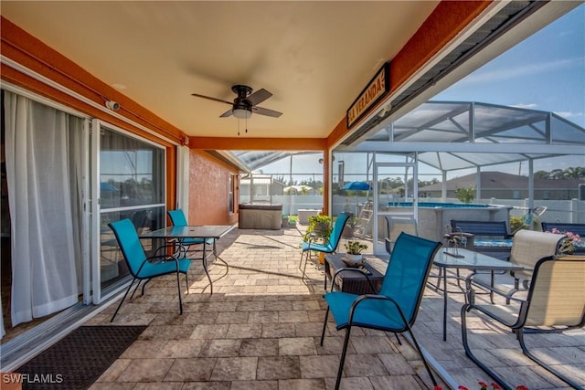 1812 SW 10th Ter, Cape Coral, FL 33991 - view of patio featuring a ceiling fan, glass enclosure, and an outdoor pool