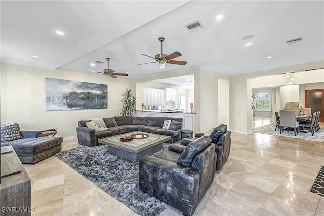 175 Topanga Dr, Bonita Springs, FL 34134 - living area featuring baseboards, ceiling fan, and recessed lighting