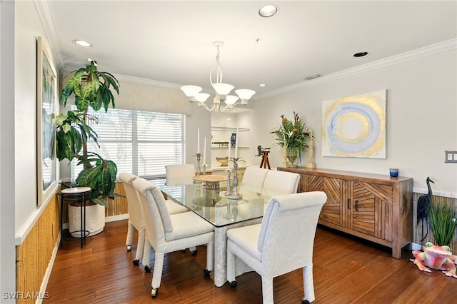 24712 Lakemont Cove Ln Unit 202, Bonita Springs, FL 34134 - dining room featuring a chandelier, plenty of natural light, wood finished floors, recessed lighting, and ornamental molding