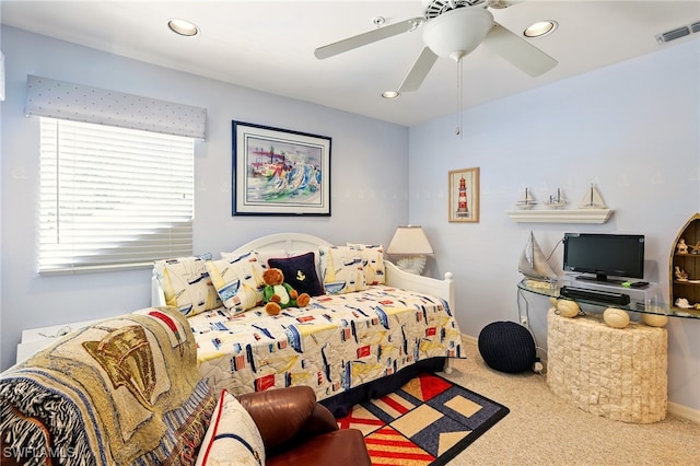 24712 Lakemont Cove Ln Unit 202, Bonita Springs, FL 34134 - bedroom with carpet, recessed lighting, ceiling fan, and baseboards