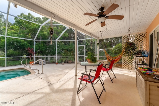 4559 Springview Cir, Labelle, FL 33935 - view of patio / terrace with ceiling fan, glass enclosure, and an outdoor pool