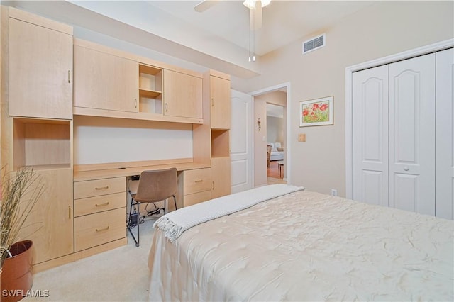 14121 Brant Point Cir Unit 1403, Fort Myers, FL 33919 - bedroom with light carpet, a closet, and ceiling fan
