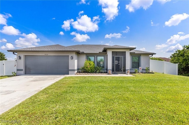 4008 27th St SW, Lehigh Acres, FL 33976 - prairie-style home with stucco siding, an attached garage, and driveway