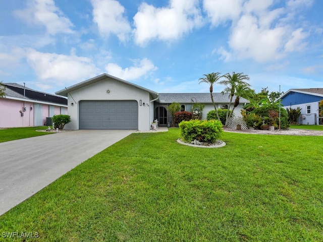 333 SE 33rd Ter, Cape Coral, FL 33904 - ranch-style house featuring stucco siding, a garage, a front lawn, and driveway