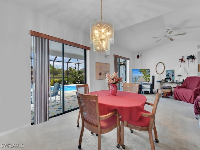 333 SE 33rd Ter, Cape Coral, FL 33904 - carpeted dining area with a chandelier and ceiling fan