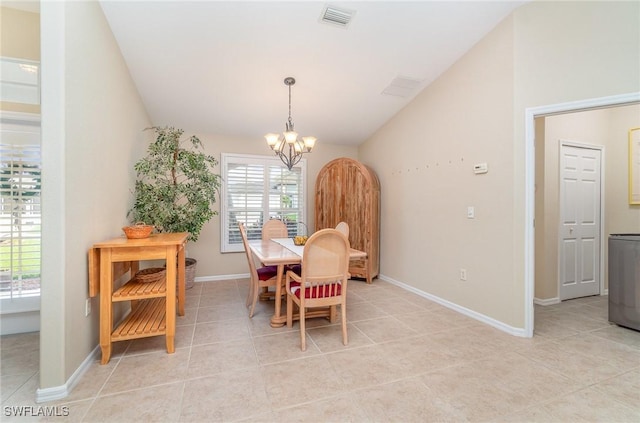 3708 SW 2nd Ln, Cape Coral, FL 33991 - dining space featuring lofted ceiling, a chandelier, light tile patterned floors, and baseboards